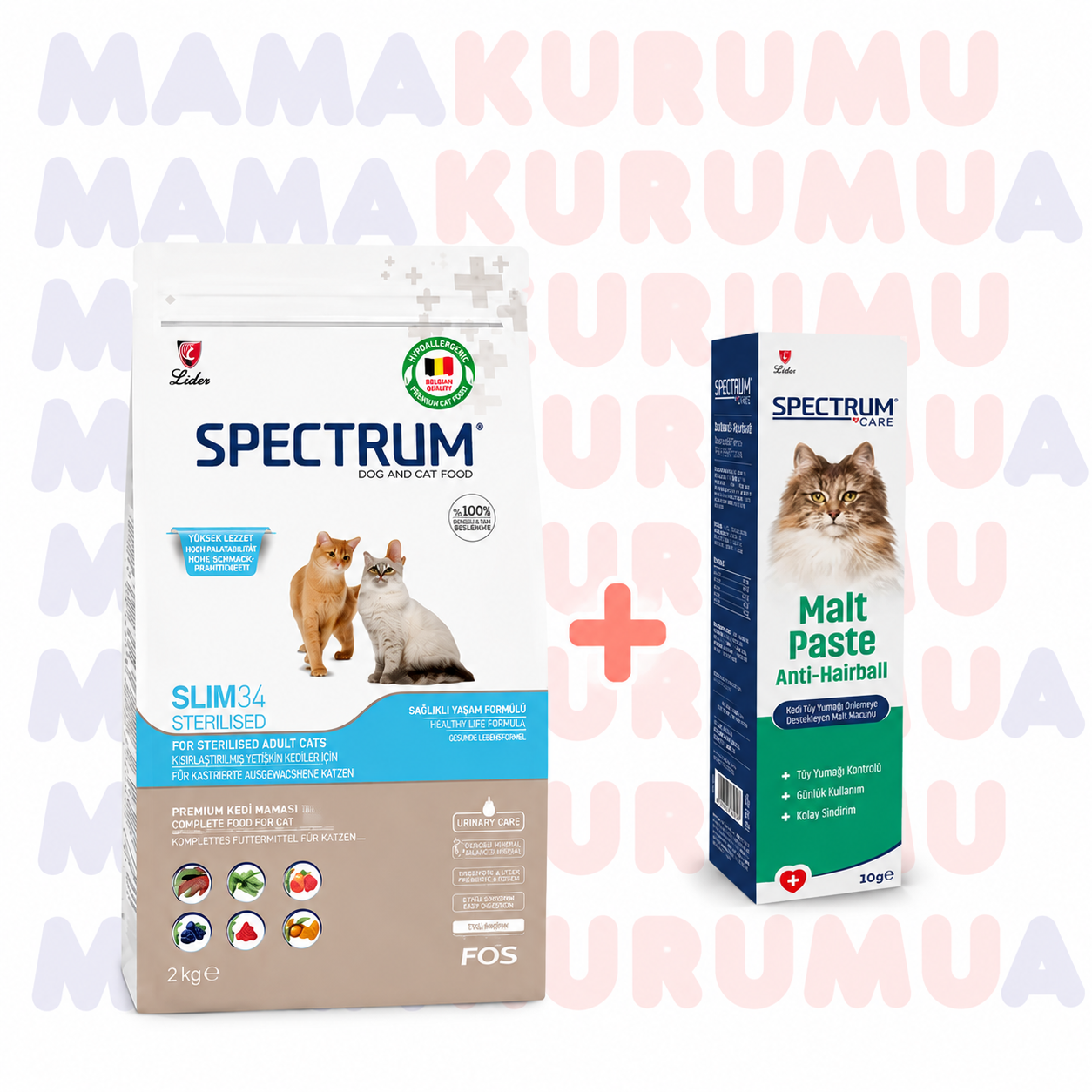 Spectrum Slim 34 Kedi Maması 2 kg + Spectrum Malt Paste 100 gr Promosyon Paketi – Tam Bakım ve Form Seti!